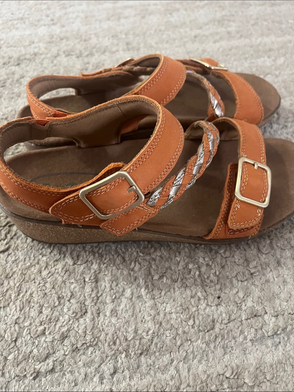 Orthofeet Orthopedic Chloe Orange Adjustable Leather Wedge Sandal 7 Wide Toe Box - Picture 8 of 15